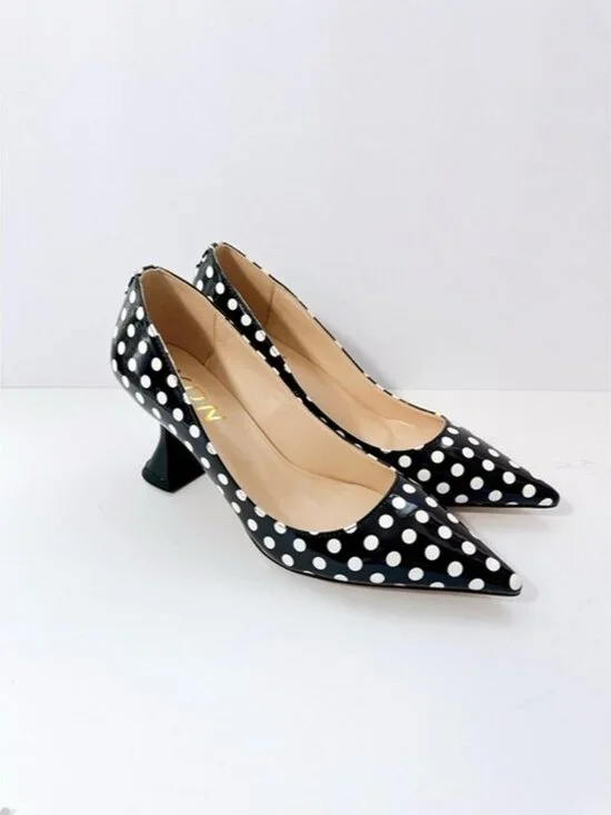 Size 11 Women’s Black White Polka Dot Patent Pointed Toe Heels Pumps YDN - Picture 2 of 12